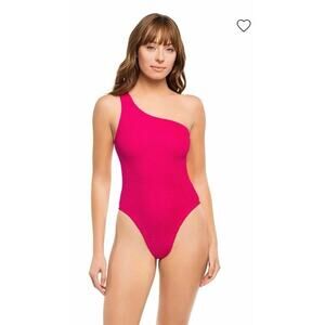 HUNZA G Nancy One shoulder Metallic Raspberry One Size One Piece Swimsuit NEW